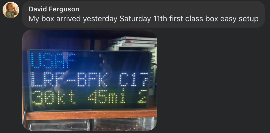 Facebook post from David Ferguson: my box arrived yesterday, first class box, easy setup