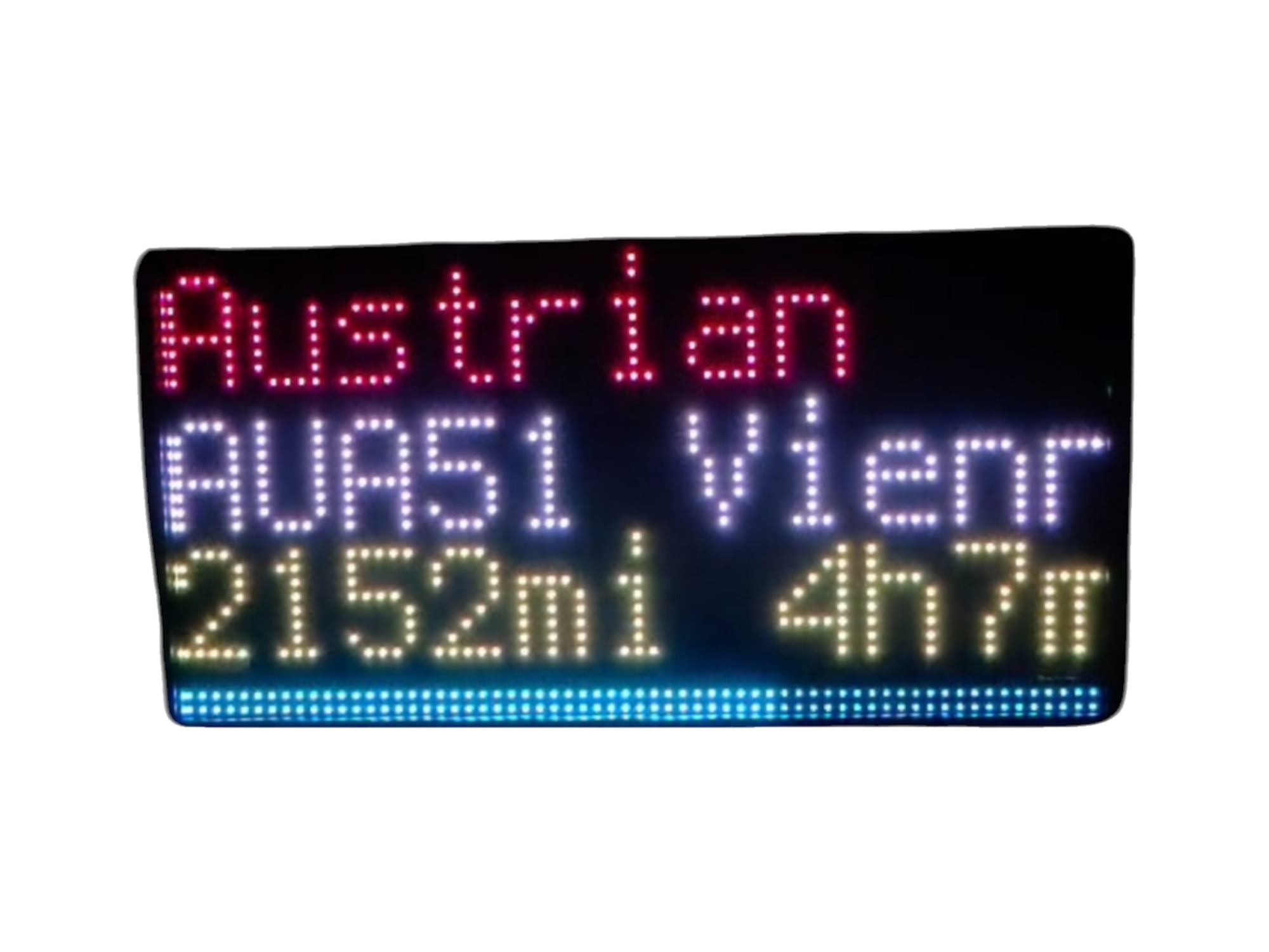 NearestPlane display on a white background tracking Austrian flight AUA51 to Vienna, 2,152 miles to run and 4 hours 7 minutes to go