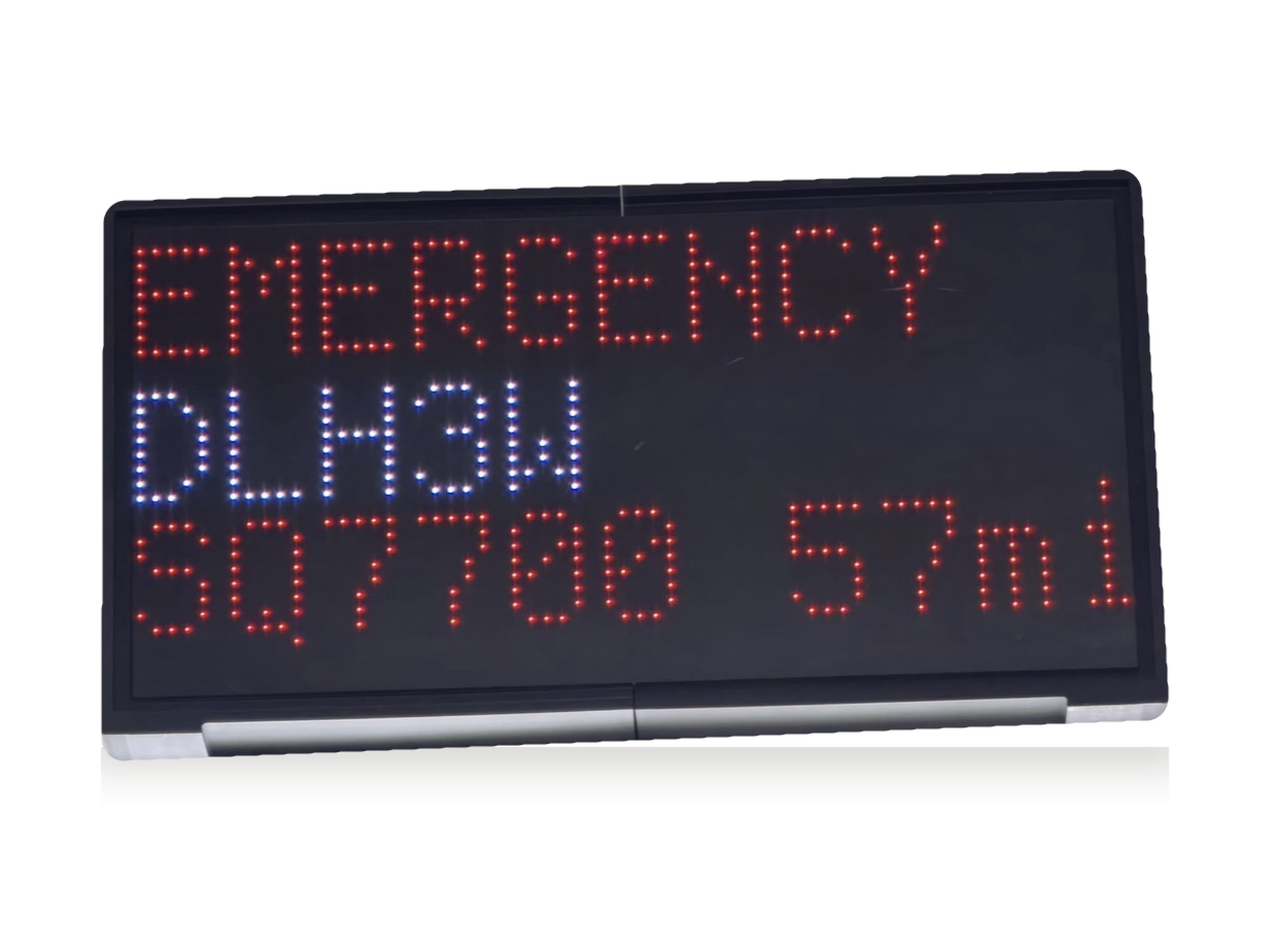 NearestPlane display on a white background showing an emergency alert for Lufthansa flight DLH3W squawking 7700, 57 miles away
