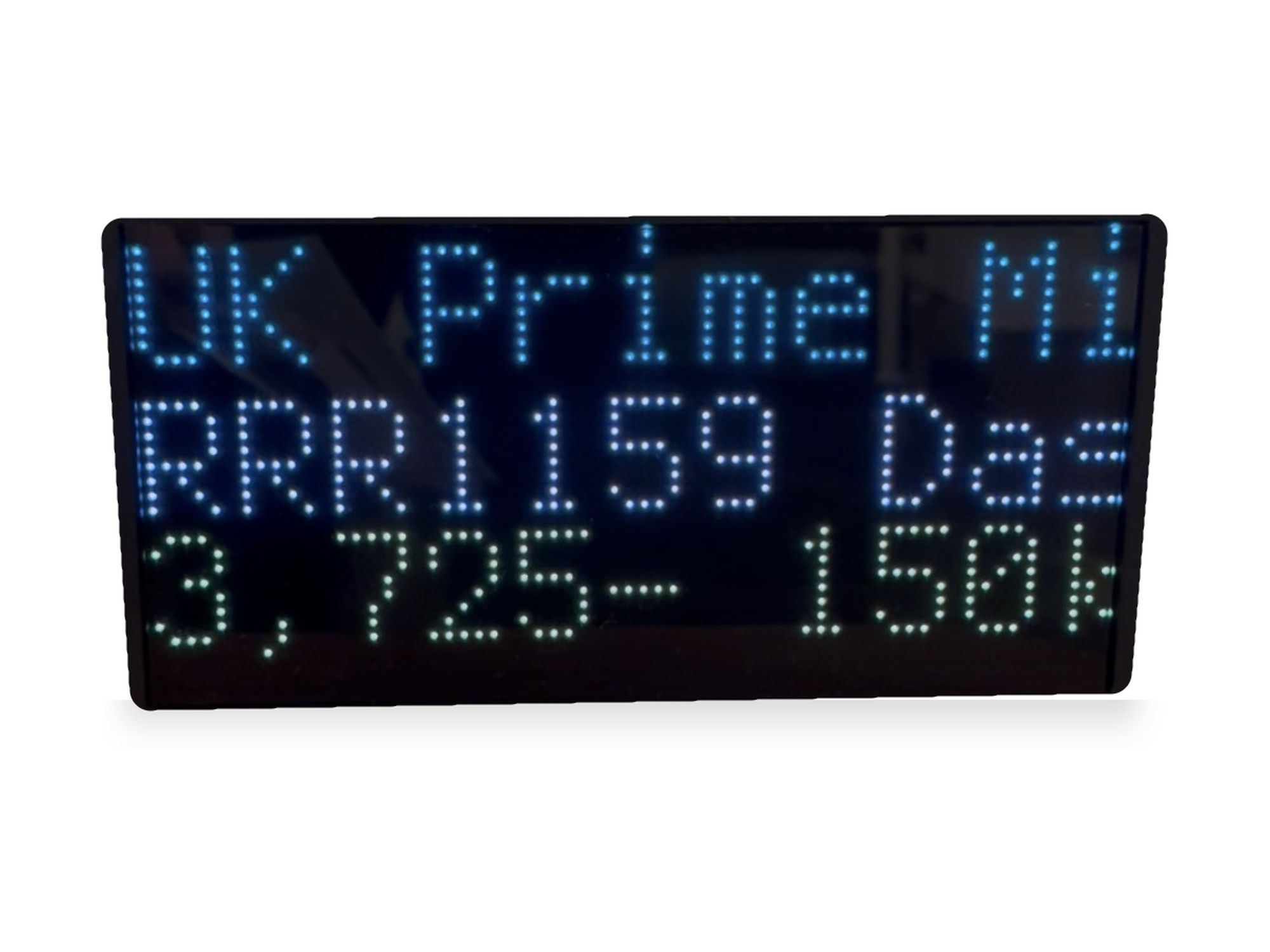 NearestPlane display on a white background showing the UK Prime Minister's aircraft, callsign RRR1159, at 3,725 feet